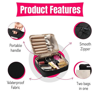 23-Piece All-in-One Makeup & Skincare Gift Set - Black Cosmetic Bag, LED Makeup Mirror, 10 Brush Set, Hair & Spa Accessories - Perfect Teen Gifts, Christmas & Holiday Presents (Black Makeup Set)
