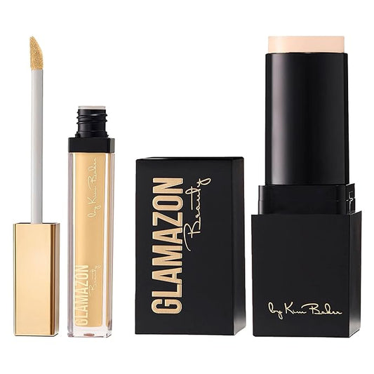 Glamazon Second to None Foundation Stick + Concealer Bundle, Praline Dream & Alabaster, Lightweight Buildable Coverage, Long-Lasting Full Coverage Brightening Concealer