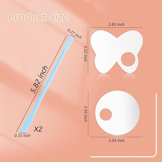 Makeup Mixing Palette Spatula Set, 2PCS Mini Acrylic Makeup Palette & 2PCS Silicone Skincare Spatula, Cream Foundation Palette for Mixing & Save Cosmetics (Blue,Circle+Butterfly)
