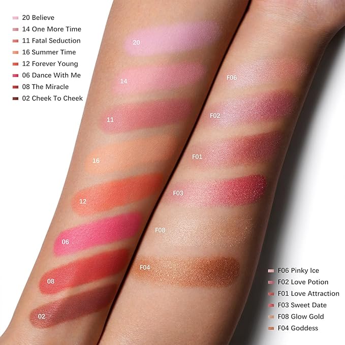 Oulac Blendable Matte and Shimmer Blush For Cheeks in Light Shade, For Radiant Natural Look 020 Believe+F06 Pink Ice