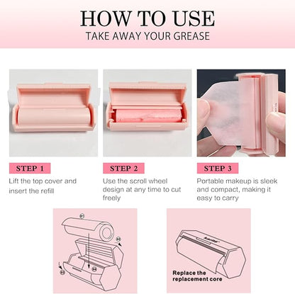 Oil Blotting Sheets For Face,Travel-Size Oil Blotting Sheets - Pocket-Friendly & Practical,Slotted Roll-On Oil Absorbing Paper,Ultra-Thin & Breathable,Lightweight Design 5M+5Mreplacement
