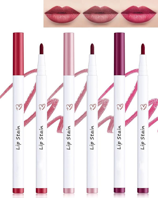 Lip Stain Liner Pen-Hydrating Lip Tint Stain Lip Makeup Tattoo Pencil,Matte Color Look,Longlasting Waterproof Lipstain Lipgloss,Precise Chisel Tip Smooth,Women's Day Makeup Gift for Women-01+03+06