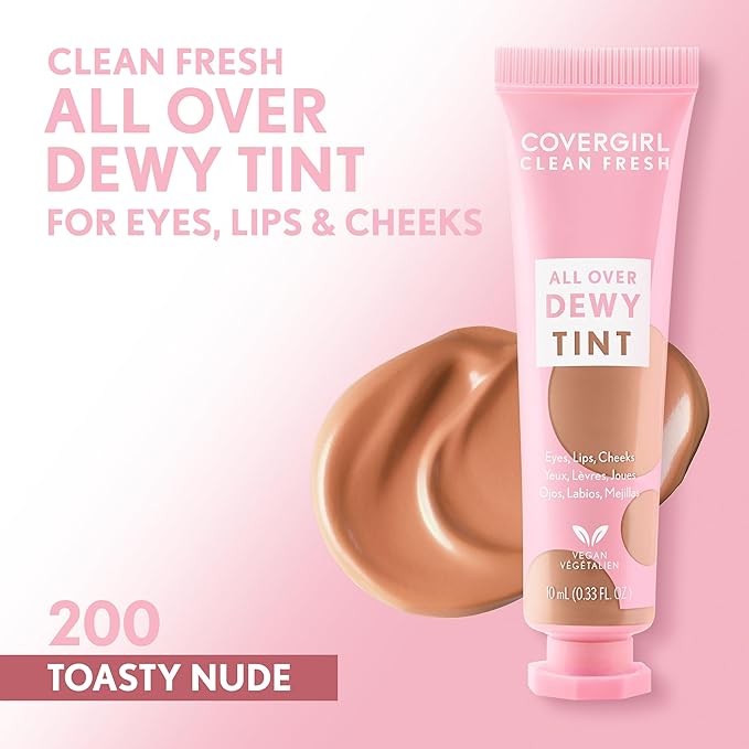 COVERGIRL Clean Fresh Dewy Tint 200 Toasty Nude, 3-in-1 Tint, Blendable Color For Eyes, Lips & Cheeks, 0.33 fl oz (Pack of 1)