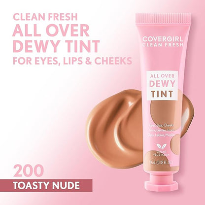 COVERGIRL Clean Fresh Dewy Tint 200 Toasty Nude, 3-in-1 Tint, Blendable Color For Eyes, Lips & Cheeks, 0.33 fl oz (Pack of 1)