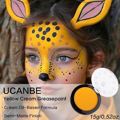 UCANBE Yellow Face Body Paint Makeup Foundation, Professional Cream Greasepaint for Kids & Adults, Non-Toxic SFX Makeup Facepaint Kit for Halloween Parties, Minions Emoji Lion Tiger Costume & Cosplay