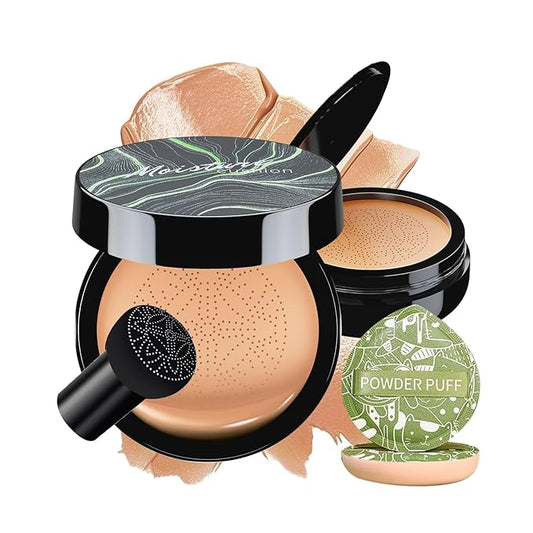 Mushroom Head Air Cushion CC Cream - BB Cream Face Makeup Foundation with Power Puff for Mature Skin Moisturizing Concealer Brighten Long-Lasting, Even Skin Tone for All Skin Types (Medium Deep)