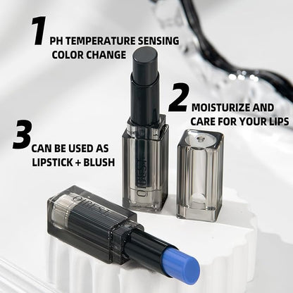 PH Adjusting Lip & Cheek Tint – Temperature Color Change Instaph Lipstick, Hydrating & Long-Lasting, Natural Glow Blush & Lip Color, Buildable, Non-Sticky, Moisturizing Lip & Cheek Stain (Blue)