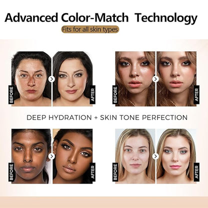 2 Pack Bio Foundation 4 in 1 Light Spectrum, Anti-Wrinkle Color Changing Full Coverage Concealer Foundation, SPF50+ Long-Wearing & Waterproof for Sport, Dancing, Outside-30ML