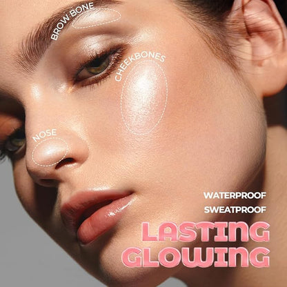 SACE LADY Jelly Highlighter Stick, Face Glow Sticks with Watery Radiant Finish, Easy Blend & Long Lasting, Multi-Use Cream Highlighter Makeup 3 Colors (02 ROSE, 1pc)