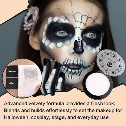 UCANBE White Pressed Setting Powder for Special Effects & Halloween Makeup, Translucent Matte Finishing Powder, Baking White Face Powder for Long Lasting Coverage, Portable Compact