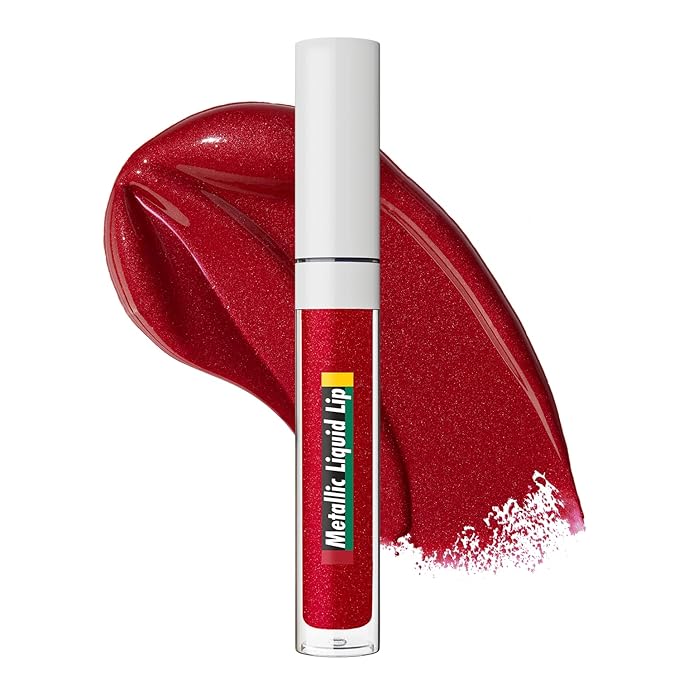 Black Radiance Cross Colours Metallic Liquid Lip, Moisture-Rich Ultra Glossy Finish, Pigment-Loaded Formula with Micro Glitter, Soft Paddle Applicator, Cruelty-Free - Vixen Red