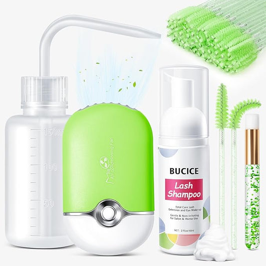 Premium Lash Shampoo and Cleanser Kit with Lash Fan, 60ml Eyelash Foam Cleanser, Facial Cleansing Brush, Eyelash Brush and Wash Bottle for Eyelash Extensions - Effective Eyelash Cleaning Solution