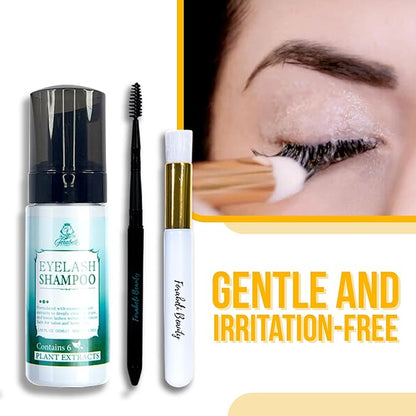 Forabeli Lash Shampoo 50ml with Brush and Wand - Eyelash Extension Cleanser, Eyelid Foaming Wash, Gentle Foam, Remove Oils and Makeup