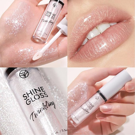 Clear Lip Gloss Lip Plumper Gloss Shimmer High Shine Lip Gloss Moisturizing Tinted Lipgloss Long Lasting Waterproof Lip Oil(01# Clear Shimmer)