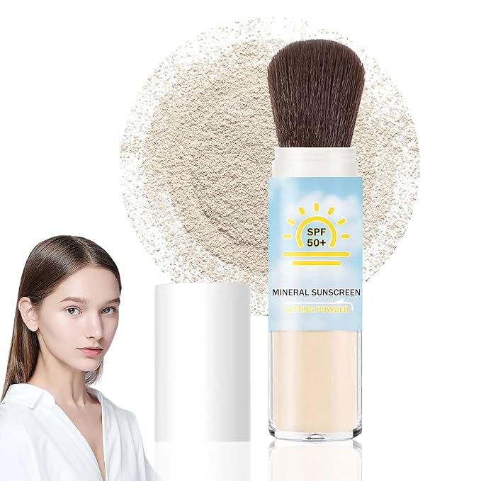 Sunscreen Setting Powder SPF 50 +,Translucent Mineral Sunscreen with Brush for Face Make Up,Oil Control Matte Finish,Lightweight Breathable Face Makeup Powder