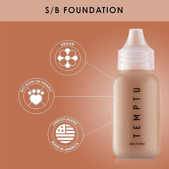 TEMPTU S/B Silicone-Based Airbrush Foundation: Professional Long-Wear Liquid Makeup, Sheer To Full Coverage For A Hydrated, Healthy-Looking Glow & Luminous, Dewy Finish On All Skin Types, 012 Espresso, 0.25 Fl Oz