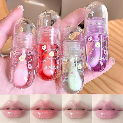 Non-Sticky Tinted Lip Gloss Oil Set,Moisturizing Lip Gloss,4Pcs Plumping Lip Oil,Fruity Lasting Nourishing Shiny Lip Oils