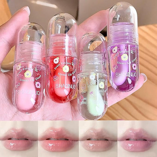 Non-Sticky Tinted Lip Gloss Oil Set,Moisturizing Lip Gloss,4Pcs Plumping Lip Oil,Fruity Lasting Nourishing Shiny Lip Oils