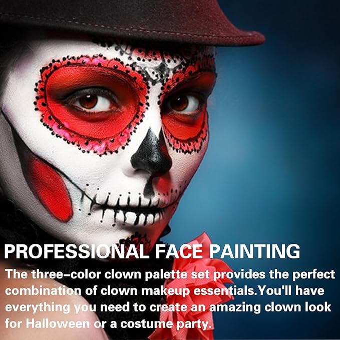 Clown Makeup Kit - Black White Red Face Body Paint Palette for Halloween, SFX, Joker, Zombie, Cosplay, Vampire