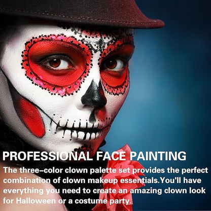 Clown Makeup Kit - Black White Red Face Body Paint Palette for Halloween, SFX, Joker, Zombie, Cosplay, Vampire