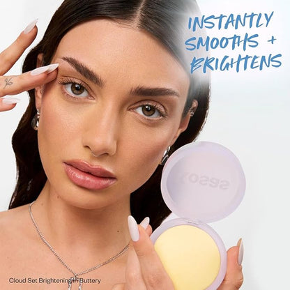Kosas Cloud Set Face Pressed Brightening Powder - Smooths Shine Control, Coverage for Dark Undereye & Uneven Skin - Lightweight - Buttery (Sheer Brightening Yellow)