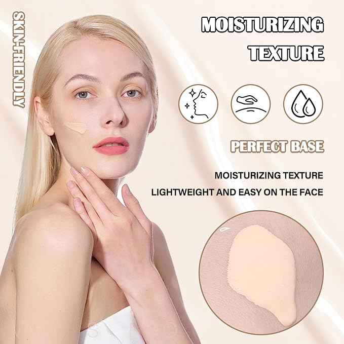 2PCS Color Changing Makeup Foundation Set with Brushes & Makeup Sponge,Flawless Full Coverage Foundation SPF50 PA+++,Moisturizing Non-greasy Liquid Foundation for Women