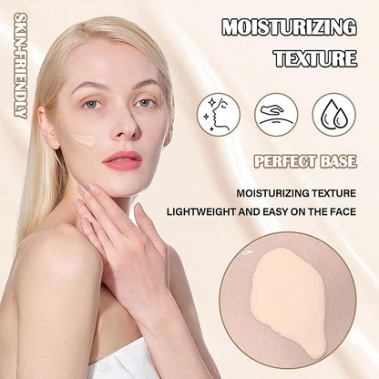 2PCS Color Changing Makeup Foundation Set with Brushes & Makeup Sponge,Flawless Full Coverage Foundation SPF50 PA+++,Moisturizing Non-greasy Liquid Foundation for Women