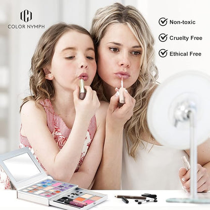 Color Nymph Makeup Kit for Teens, All in One Makeup Kit for Women Included 24 Colors of Matte Shimmer Eyeshadow, Highly Pigmented Lip Glosses, Eyeliner Pencil, Brushes, and Mirror