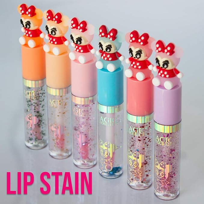 48 Bundle Mini Mouse Red Bow Magic Mood Color Changing Lip Gloss & Lip Stain Set of 6, Kid Friendly, Non-Toxic Long Lasting, Non-Sticky Gifts For Women, Girls, Teens Novelty Party