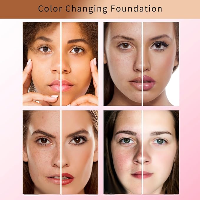 Color Changing Foundation for Color Correction, Even Skin Tone and Coverage of Imperfections for a Natural Facial Look, includes SPF15, Full Coverage Foundation 1.0floz x2pcs