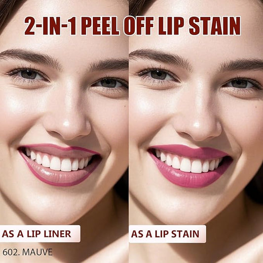 Lip Liner Stain Peel Off with Tweezer, Long Lasting Matte Lip Tattoo, Highly Pigmented Color Lip Makeup, Waterproof, Transfer-proof Lipstain for Women, for All Skin Types Mauve
