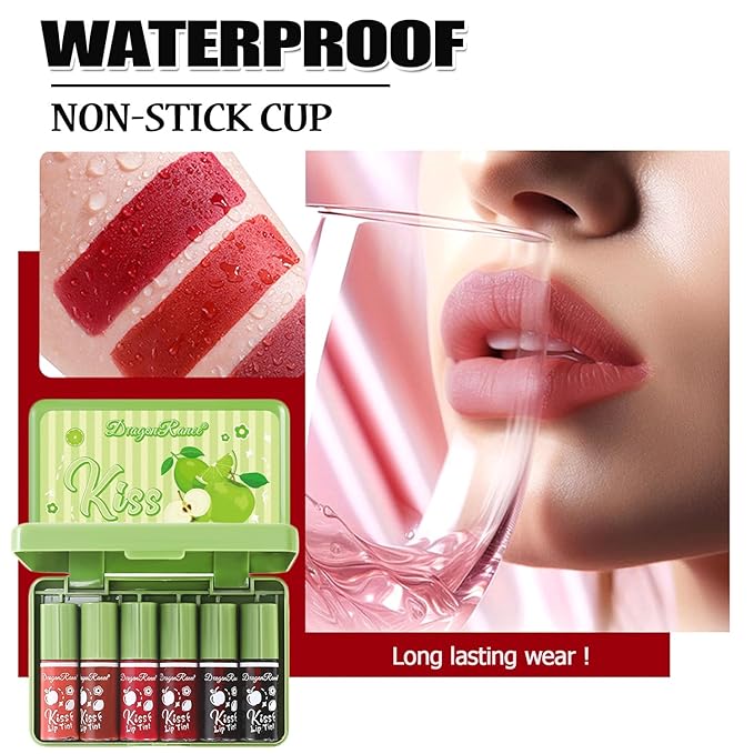 6 Colors Lip Tint Stain Set, Lip Stain Long Lasting Waterproof, Non-sticky & Lightweight Lip Tint, Multi-Use Liquid Blush & Lip Stain, Korean Lip Gloss with Moisturizing Lip Color Tint