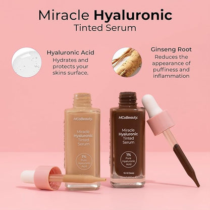 MCoBeauty Miracle Hyaluronic Tinted Serum, 8-10 Warm Deep, Hydration & Glow for Radiant Skin, Vegan, Cruelty Free Cosmetics