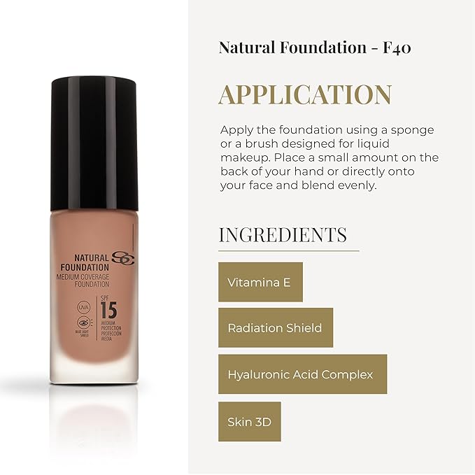 SALERM - Fluid Foundation - Natural Foundation - 30 ml - Color F40 - Homogeneous, Natural, and Shine-Free Finish - Buildable Medium Coverage - Long-Lasting - Lightweight Texture - with SPF 15
