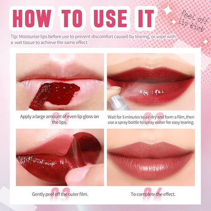 4Pcs Wine Bottle Lip Stain Peel Off, Tattoo Color Lip Liner Stain peel, High Pigment Transfer Proof Magic Lip Tint, Matte Natural Dewy Finish Waterproof Long Lasting Lipstick Makeup Gift Set