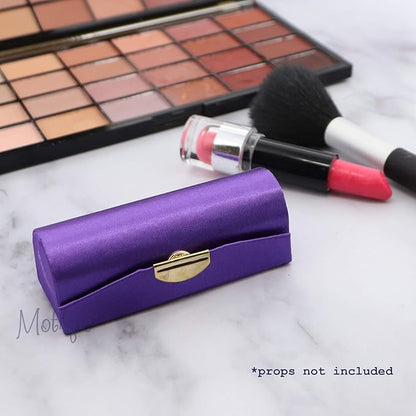 Motique Accessories Solid Satin Ladies Lipstick Case With Mirror Purse Holder Set of 2 (Purple)