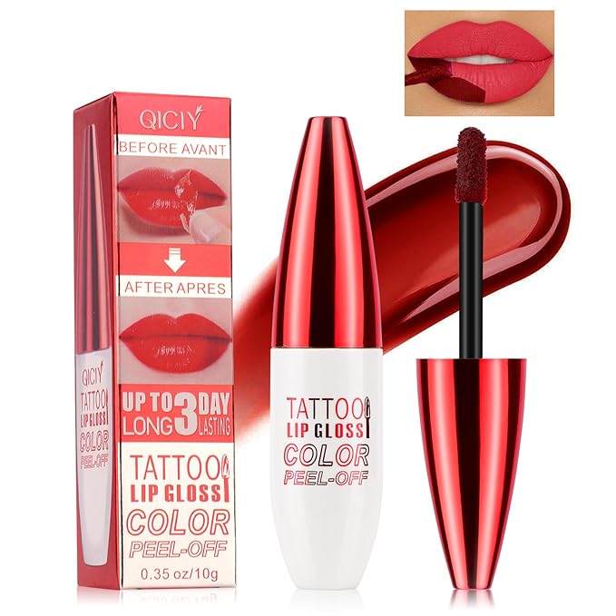 Peel Off Lip Stain, Lip Tint, Long Lasting, Waterproof, Transfer-Proof, Highly Pigmented Color #03Red