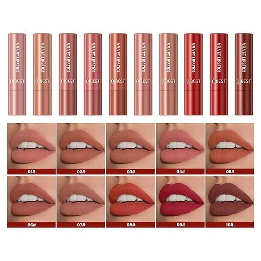 5Pcs Velvet Matte Nude Lipstick Set - Long-lasting Color, Silky Matte Finish, Soft Mousse Texture, Enhances Color and Plumps Lips, Lightweight and Non-Sticky (Set A, 5 Count (Pack of 1))