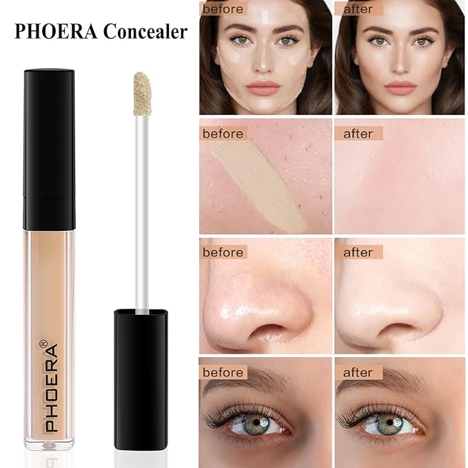 PHOERA Foundation,PHOERA 9D Mascara,PHOERA Makeup Foundation Full Coverage,PHOERA Primer, PHOERA Powder, PHOERA Concealer, Kabuki Brushes Foundation (102 Nude)