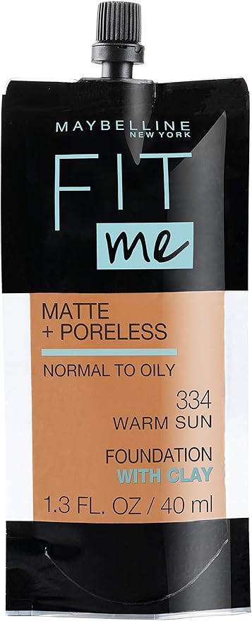 Maybelline New York Fit Me Matte + Poreless Liquid Foundation, Pouch Format, 334 Warm Sun, 1.3 Ounce