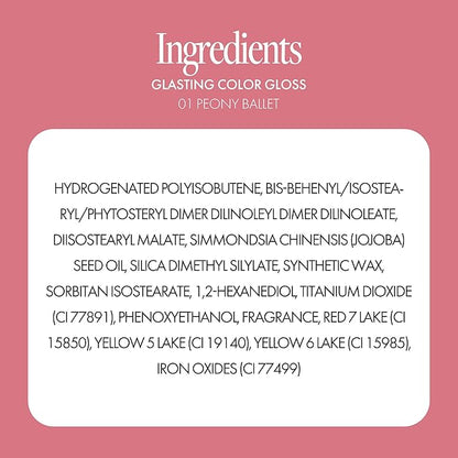 Glasting Color Gloss - K Beauty High Shine Long Lasting Lip Makeup - Non-Drying & Moisturizing - Lightweight Tinted Lip Gloss with Jojoba Oil 0.15 oz (#01 Peony Ballet)