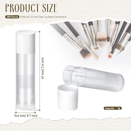 Nuanchu 200 Pcs Lip Balm Tubes Empty Lip Gloss Tubes Bulk Women 0.186 Oz/ 5.5 ml Lip Gloss Container Kit Clear PVC Lip Containers with Caps for DIY(White, Clear)