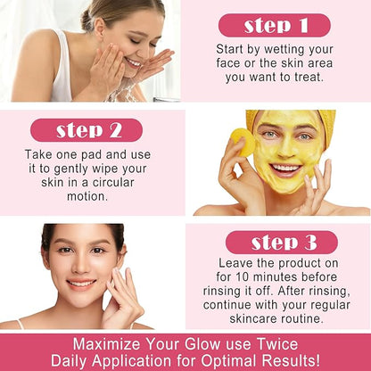 Turmeric Cleansing Pads 60 PCS, Kojic Acid and Turmeric Cleansing Pads, Turmeric Cleansing Pads for Dark Spots, Sugar Turmeric Exfoliating Cleansing Pads for Face and Body (2 pack) ﻿ ﻿