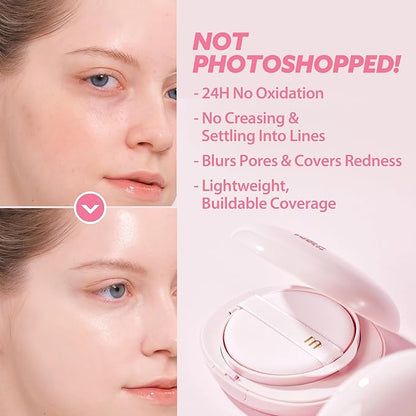 milktouch Cushion Foundation, 24H Flawless Skin, Radiant Shine, No Oxidation, Long-Lasting, Non-Creasing, 60% Hydrating Skincare Infused Korean Foundation, Valentines Gifts (23W Vanilla Beige)