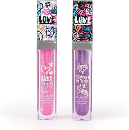3C4G It's Lit! Light Up Lip Gloss Duo - Glitter Lip Gloss for Kids with Up Lid & Wand - 2 Pack Kids Lip Gloss Set - Strawberry Flavored Lip Gloss for Girls 8-10-12-14 by Make It Real