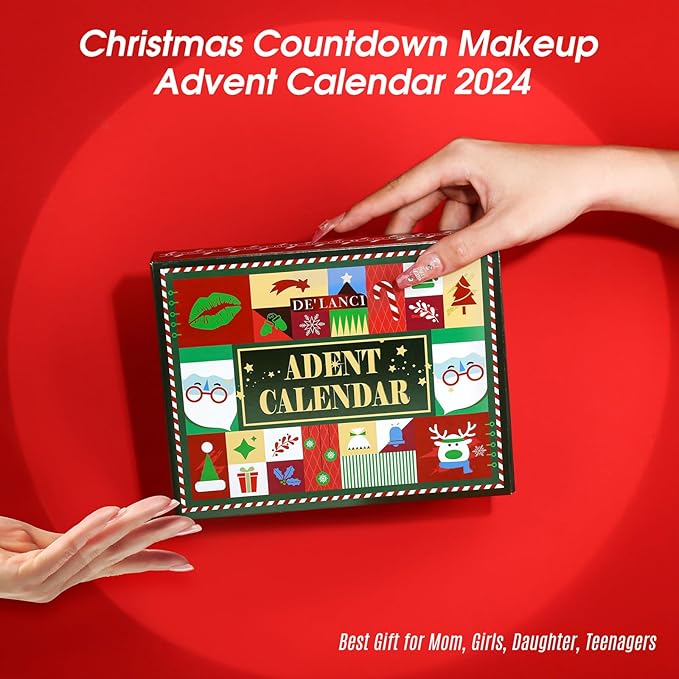Makeup Advent Calendar 2024, DE'LANCI Christmas Surprise Makeup Gift Kit for Women,12 Days Christmas Countdown Calendar Beauty Box for Teens Girls, Xmas Cosmetic Starter Mystery Box, Cruelty Free