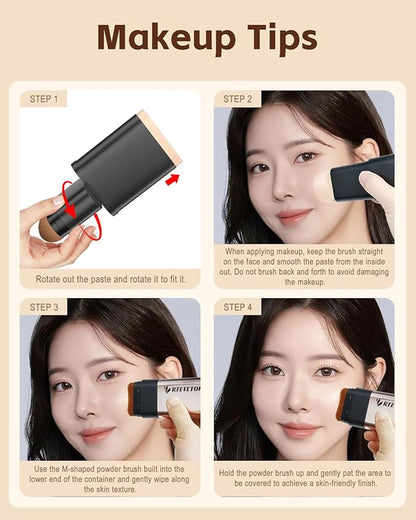 Foundation Stick Makeup with Brush Medium Coverage, Foundation Stick Smooth Long Lasting, Portable Face Eraser Base Make Up Lightweight for Dry and Combination Skin - Natural