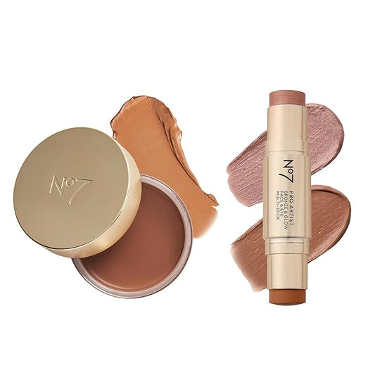 No7 Pro Artist Glow & Sculpt Duo - Soft Glow Cream Bronzer (Light) + Bronze & Glow Multistick (Light Bronze/Champagne Glow) – Radiant, Sun-Kissed Finish
