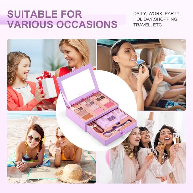 Color Nymph Complete Makeup Kit - 2025 Trendy Colors, Cruelty-Free, Perfect for Daily, Festival, Party, & Professional Looks, with Detachable Jewelry Storage, Ideal Teen & Young Adult Gift (Purple)