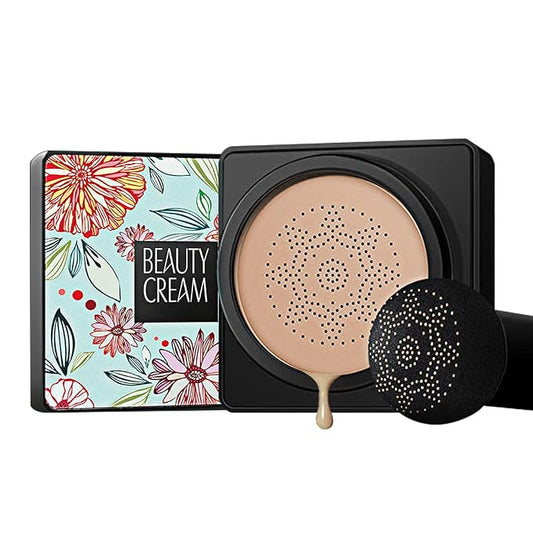 GL-Turelifes Mushroom Head Air Cushion Foundation CC Cream Water Feeling Flawless BB Cream Moisturizing Oil Control, Lightweight & Smoothing Natural Concealer (Ivory White)